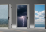 three doors with weather