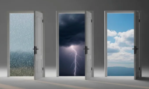 three doors with weather