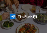 Amex and TheFork logos over dining scene picture
