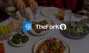 Amex and TheFork logos over dining scene picture