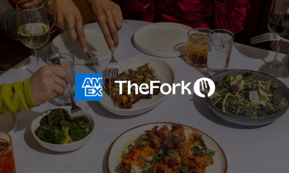 Amex and TheFork logos over dining scene picture