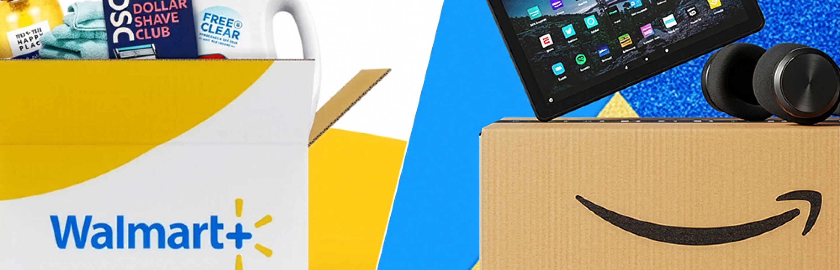 Header image for the June 2026 edition of the Amazon vs. Walmart Share of Wallet Report. PYMNTS Intelligence reports that Walmart wins the weekly trip, but Amazon is increasingly capturing the higher-margin retail spending basket.