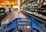 Walmart shopping cart in produce aisle