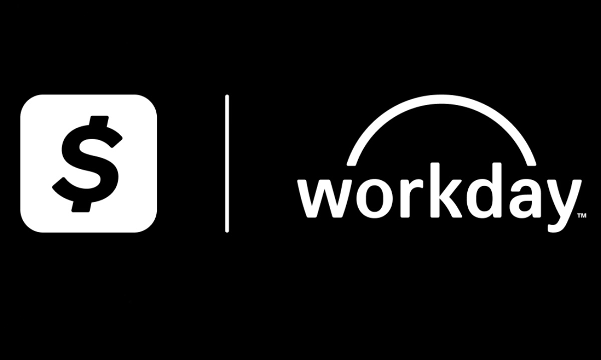 Cash App and Workday logos on black background