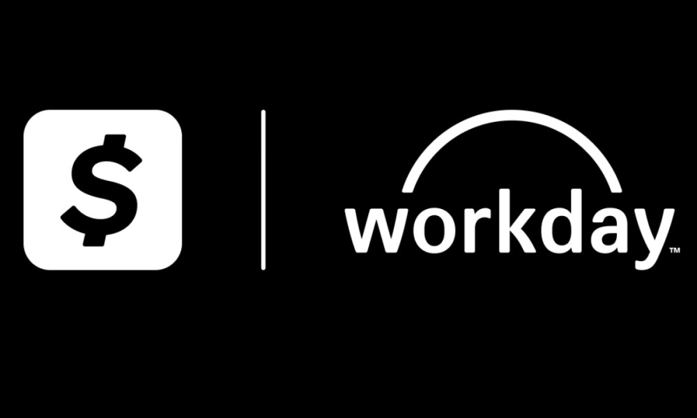 Cash App and Workday logos on black background