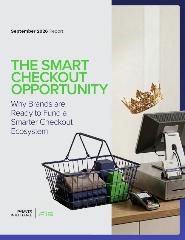 Cover for the PYMNTS Intelligence and FIS report, The Smart Checkout Opportunity. PYMNTS Intelligence reports that 95% of brands want smart checkout tools that apply better offers automatically at payment.
