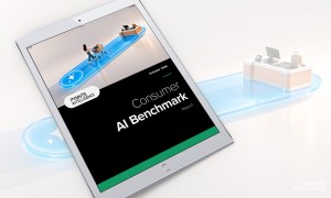 Cover image for the October 2026 edition of the PYMNTS Intelligence Consumer AI Benchmark Report. PYMNTS Intelligence finds AI shopping is changing product discovery faster than checkout, while familiar retailers still win the sale.