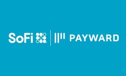 SoFi and Payward logos, white on blue background