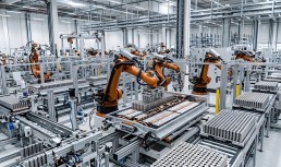 Industrial robotic arms in factory